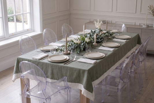 Bespoke Shacari tablecloth in Warwick laundered linen